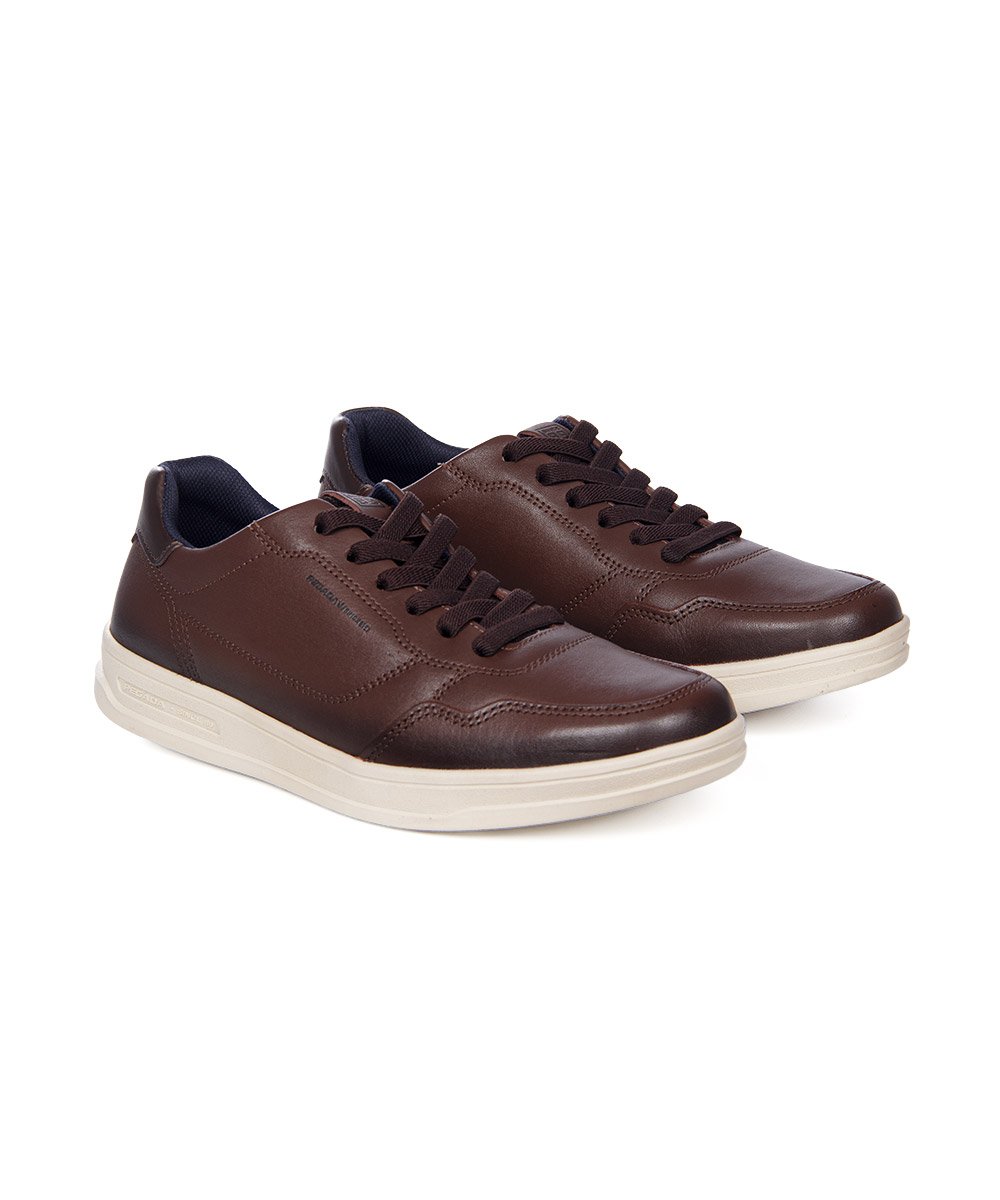 Tênis Masculino Pegada Casual Couro Marrom Marrom 3