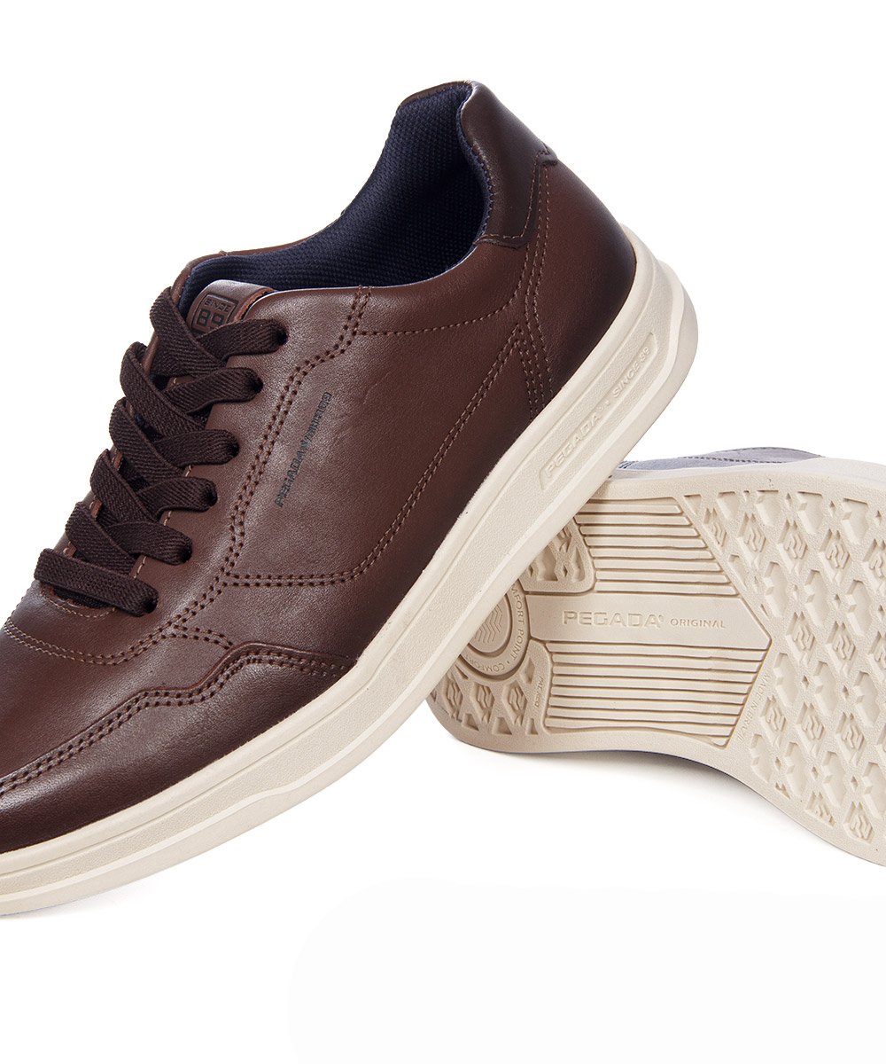 Tênis Masculino Pegada Casual Couro Marrom Marrom 4