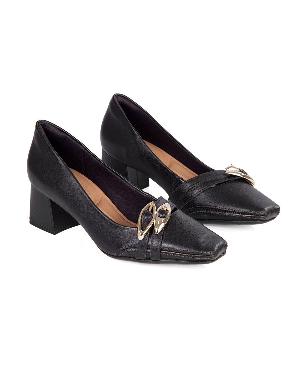 Sapato Feminino Ramarim Salto Bloco Couro Preto Preto 3