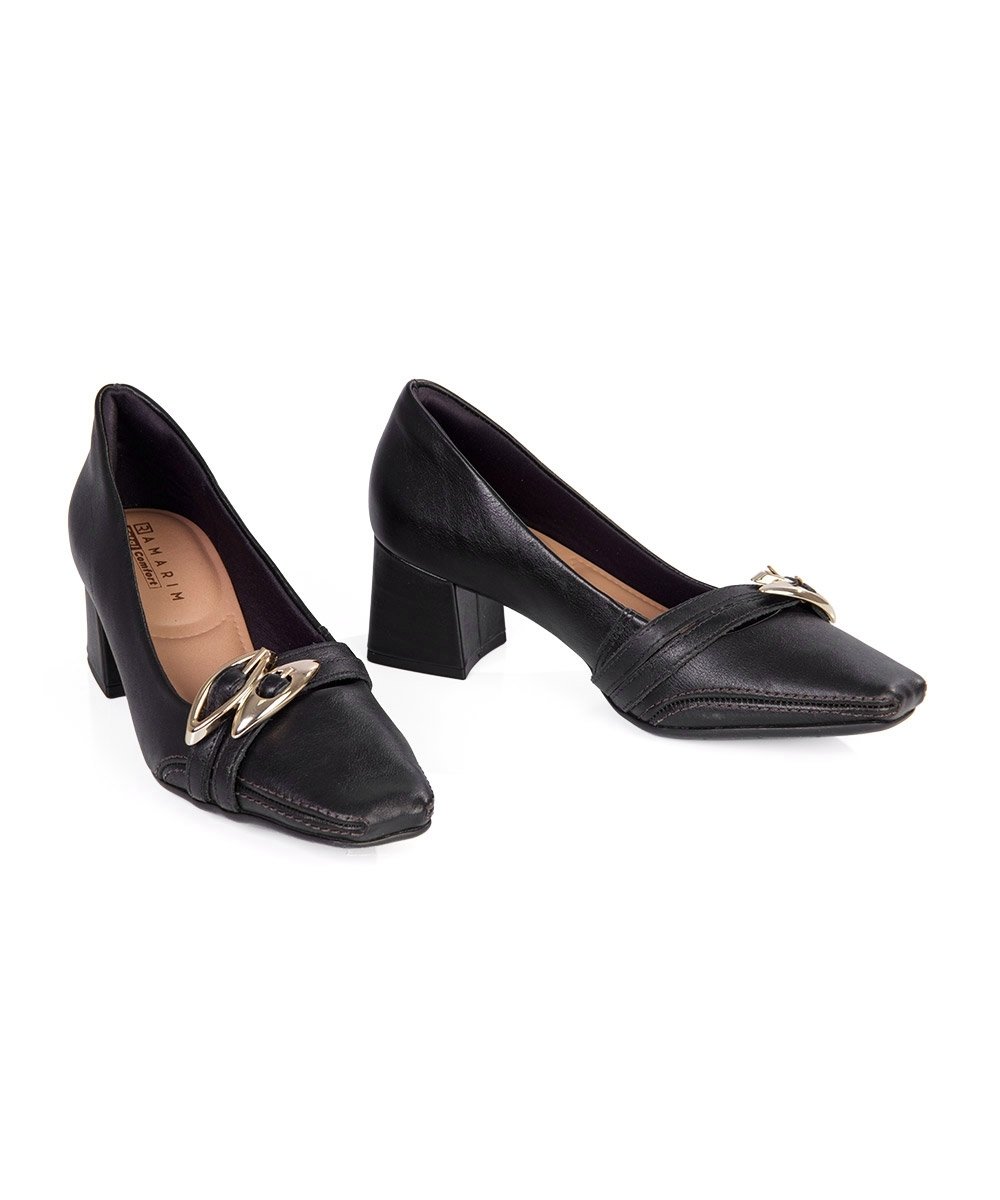 Sapato Feminino Ramarim Salto Bloco Couro Preto Preto 4