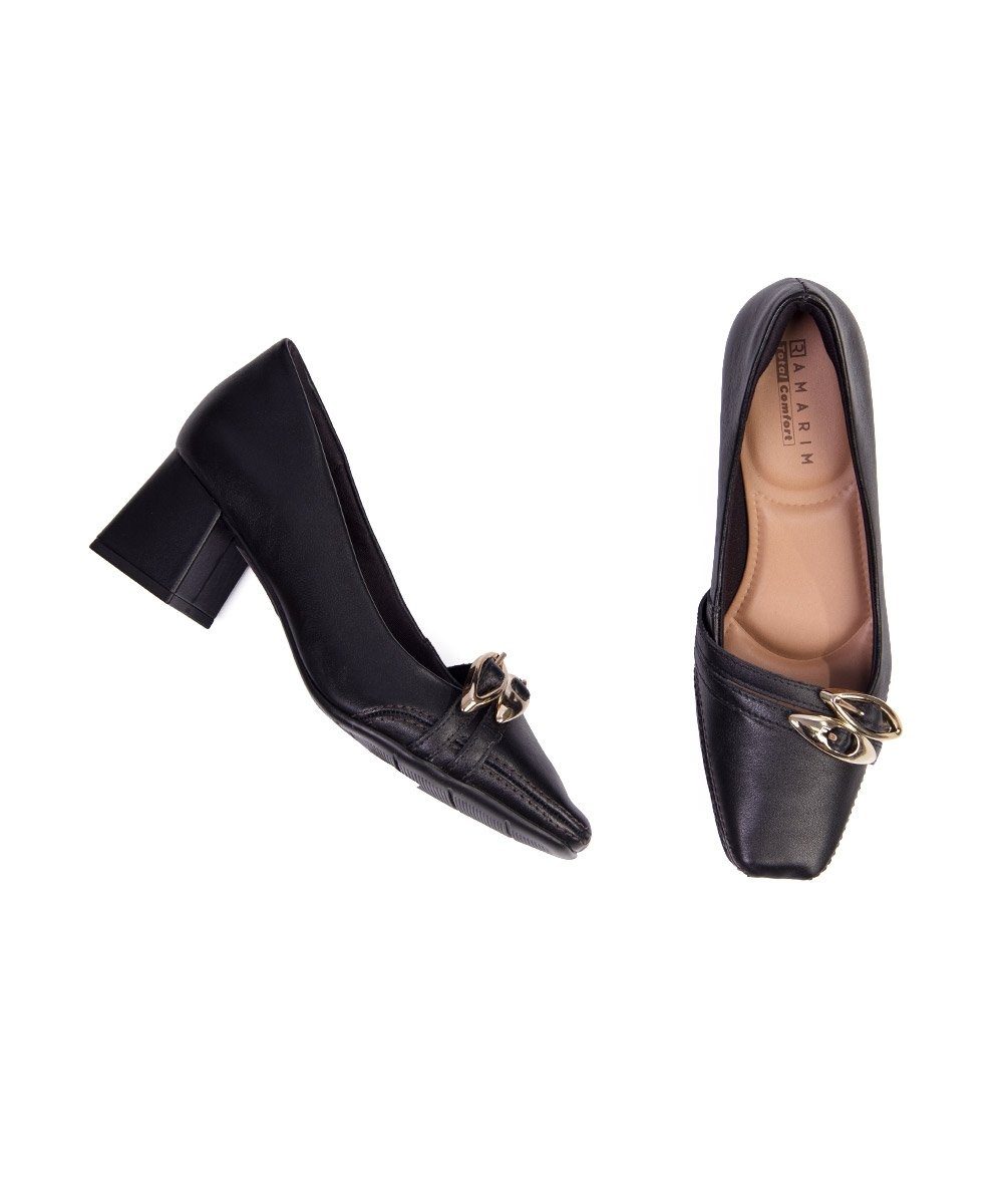 Sapato Feminino Ramarim Salto Bloco Couro Preto Preto 6