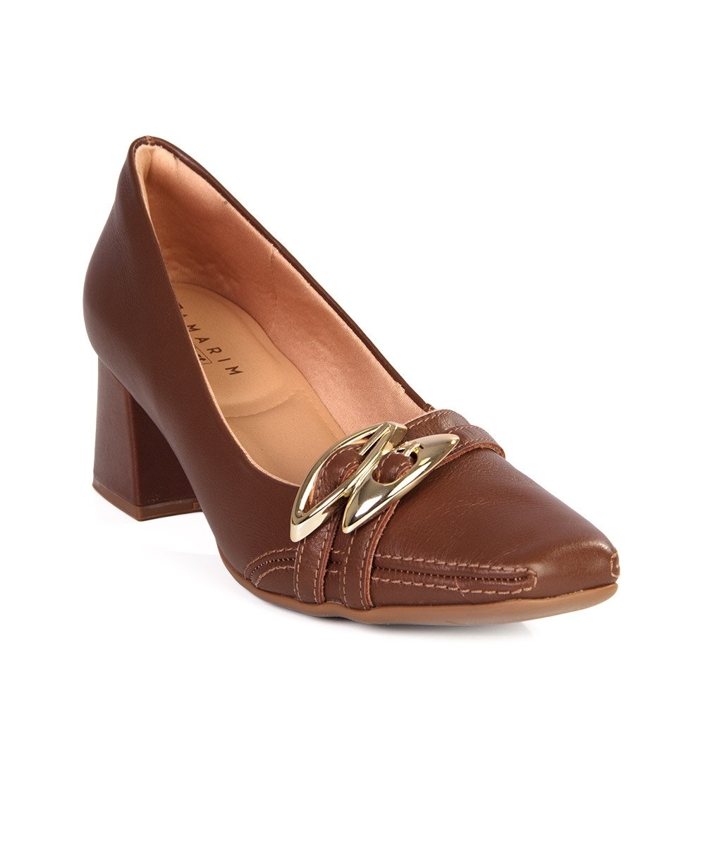 Sapato Feminino Ramarim Salto Bloco Couro Marrom Marrom 2