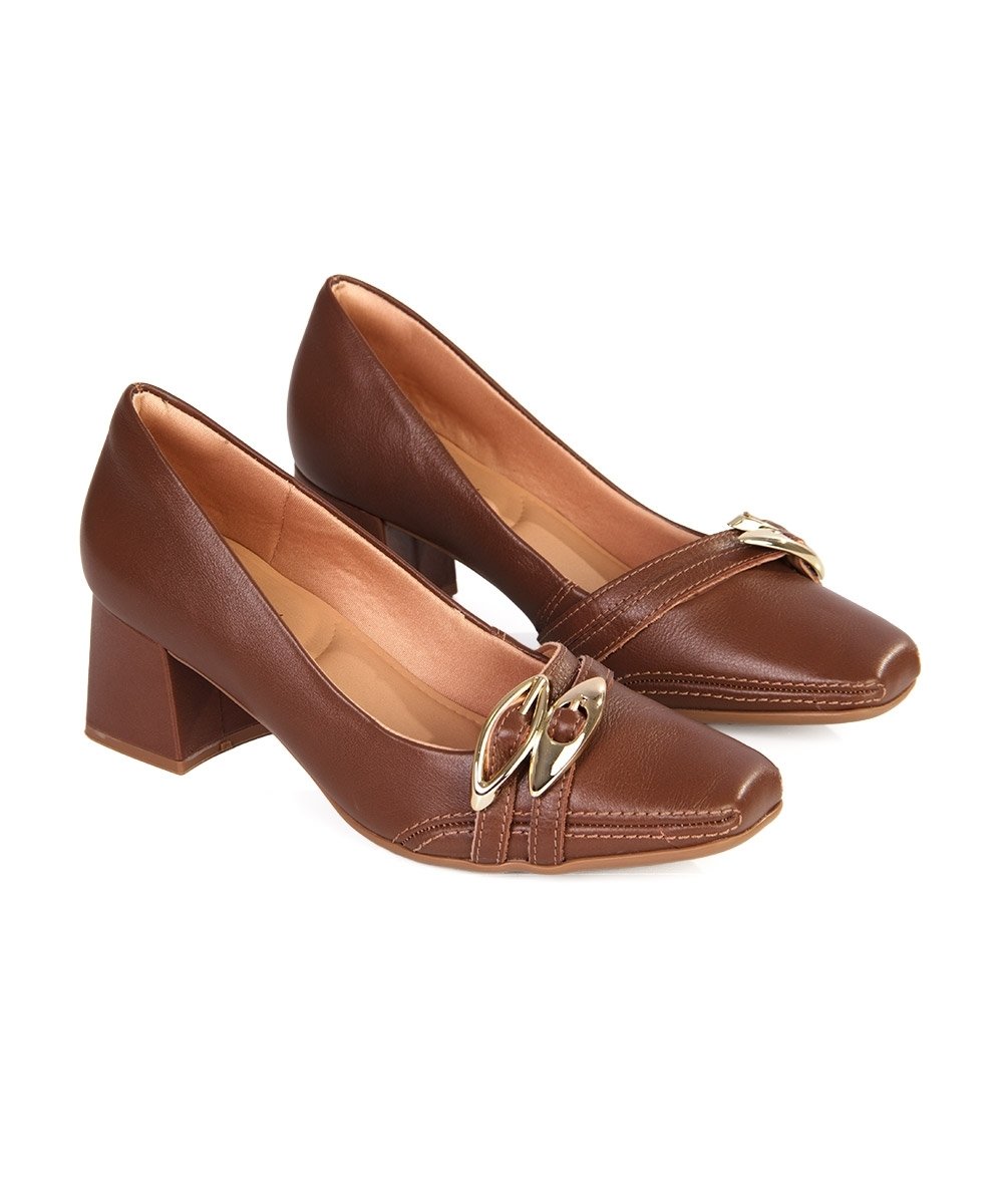 Sapato Feminino Ramarim Salto Bloco Couro Marrom Marrom 3