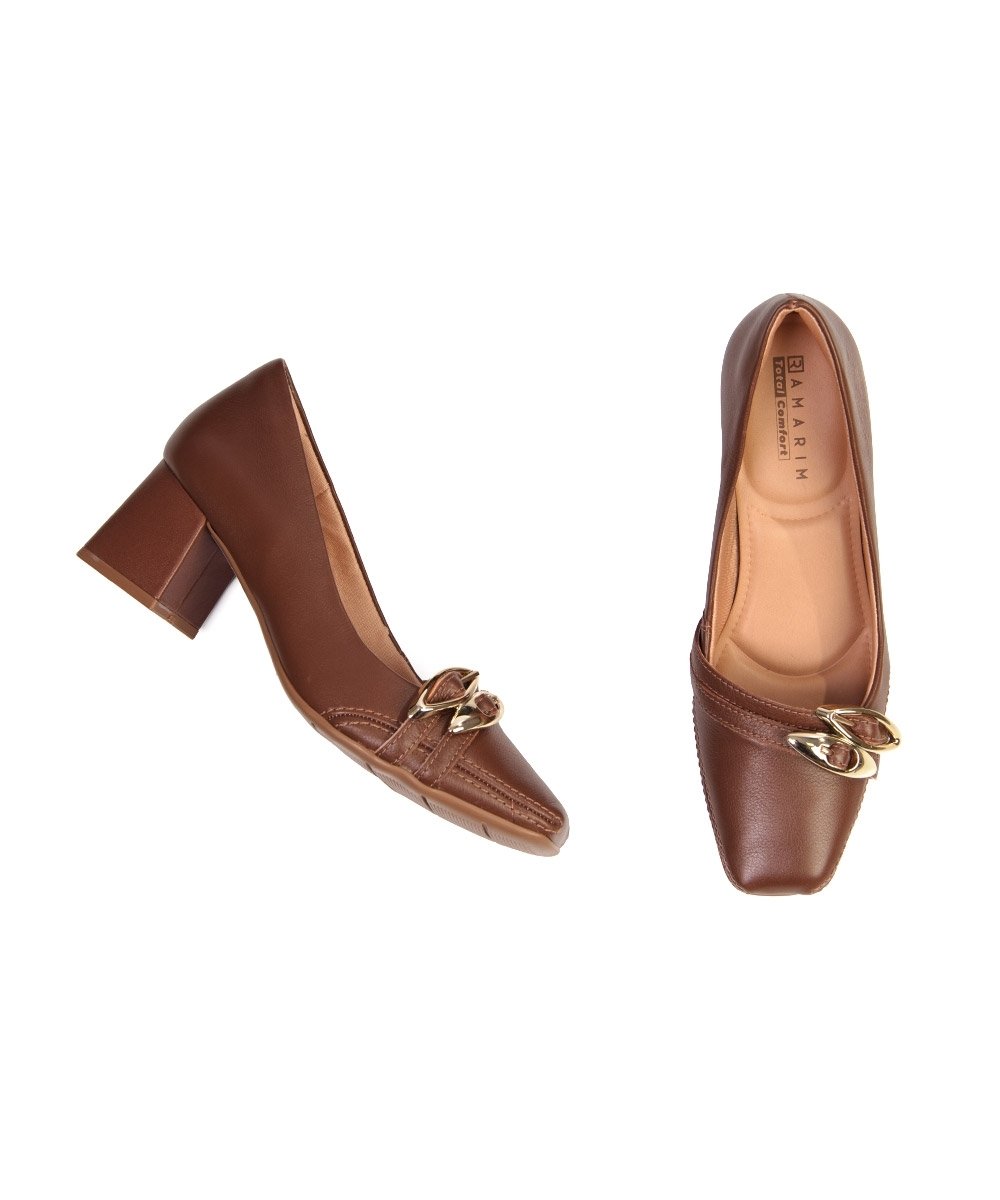 Sapato Feminino Ramarim Salto Bloco Couro Marrom Marrom 5