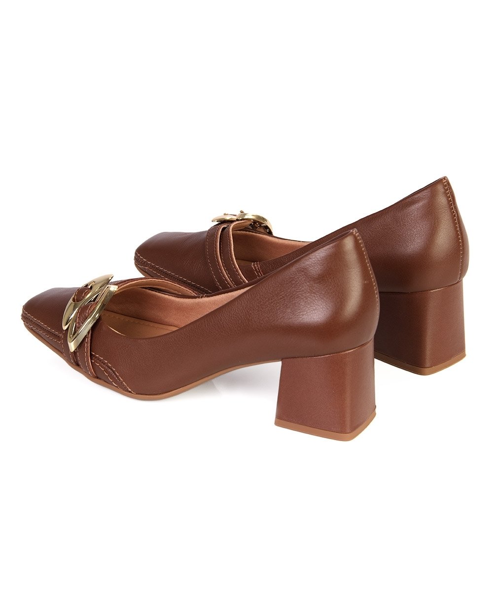 Sapato Feminino Ramarim Salto Bloco Couro Marrom Marrom 6