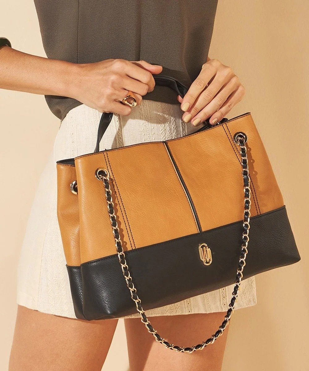 ゆ Bolsa Satchel Wj Grande Alca Corrente Camel
