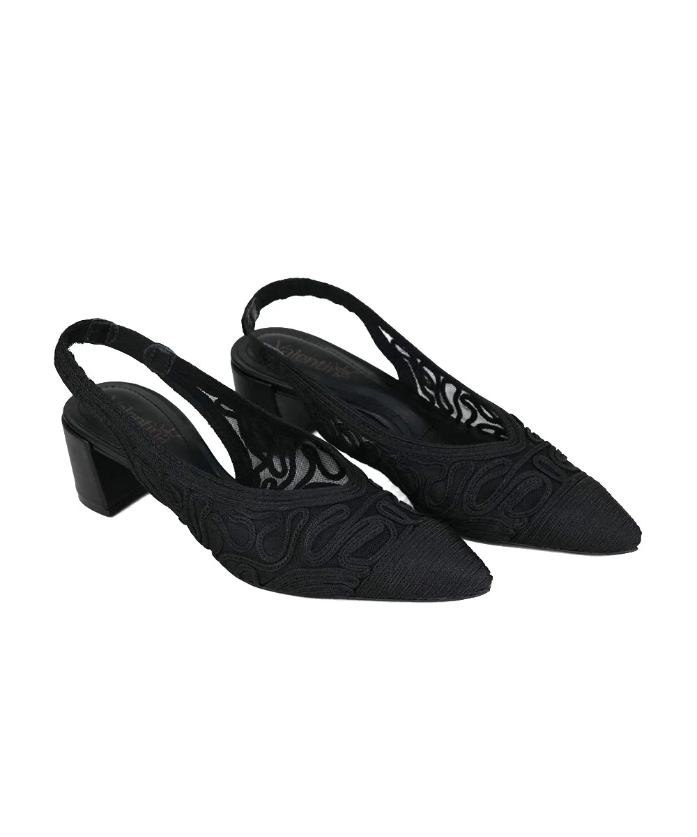 Sapato Slingback Valentina Salto Bloco Preto Preto 2