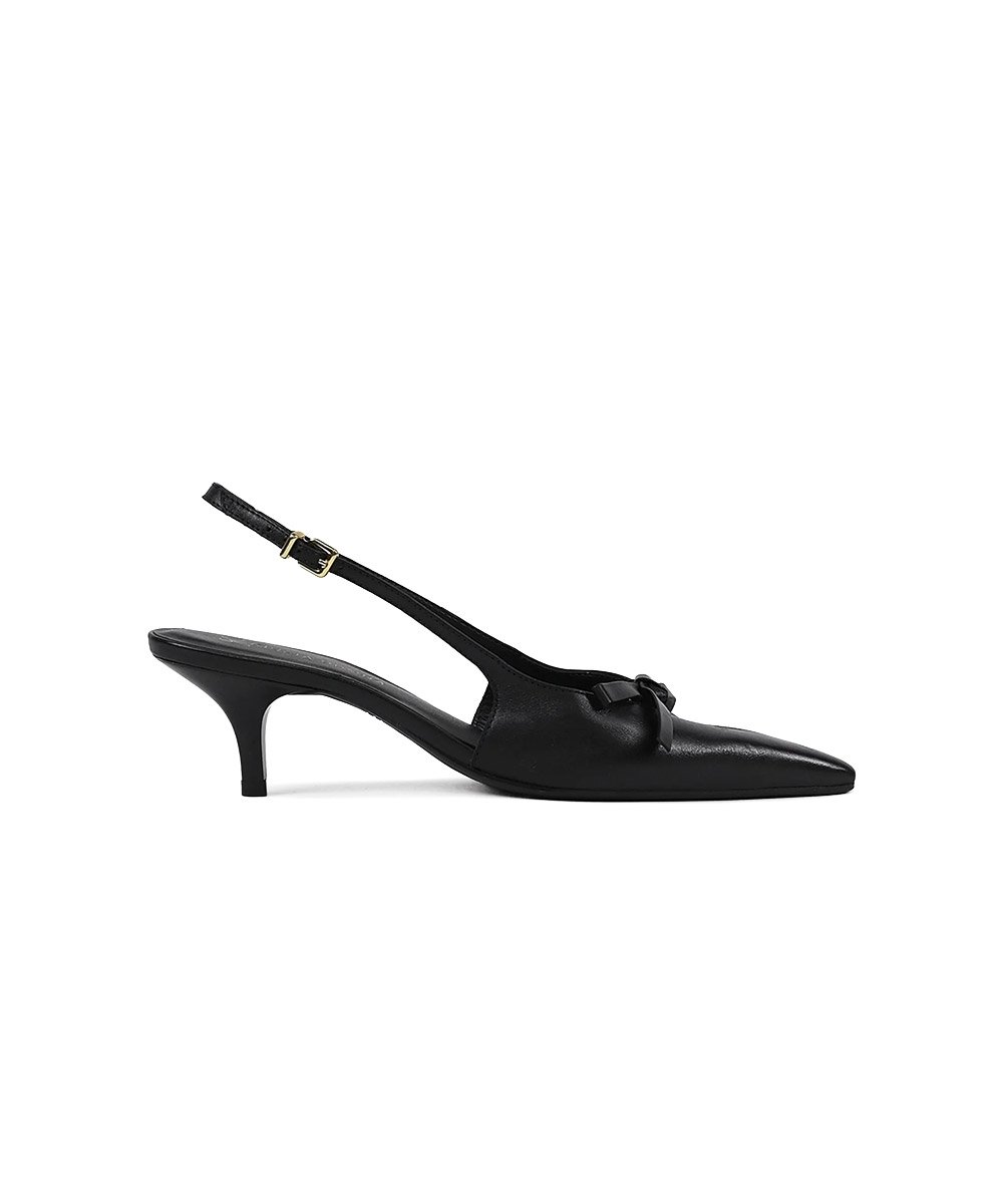 Sapato Slingback Giulia Domna Salto Taça Couro Preto