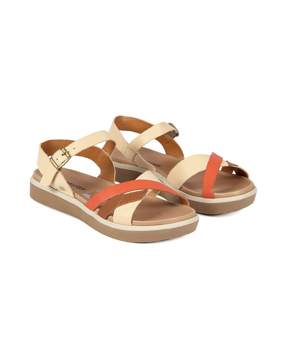 Sandália Flatform New Face Couro Creme Creme 3