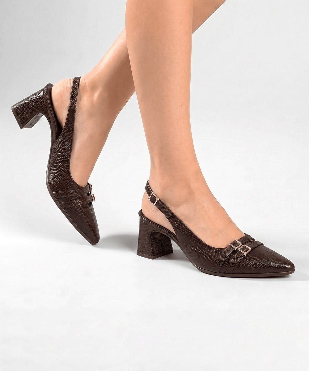Sapato Slingback Piccadilly Irene Salto Alto Marrom Marrom 2