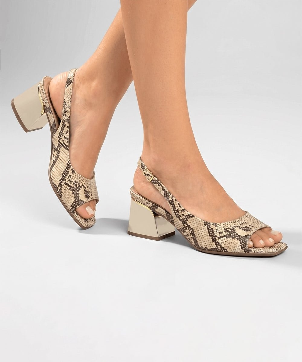 Sapato Slingback Piccadilly Peep Toe Bege/Marrom Marrom 2