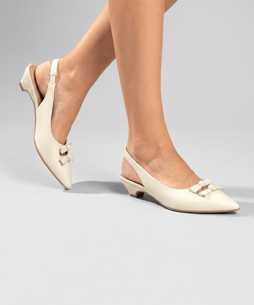 Sapato Slingback Piccadilly Carla Salto Médio Off White Off White 2