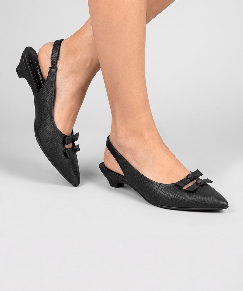 Sapato Slingback Piccadilly Carla Salto Médio Preto Preto 2