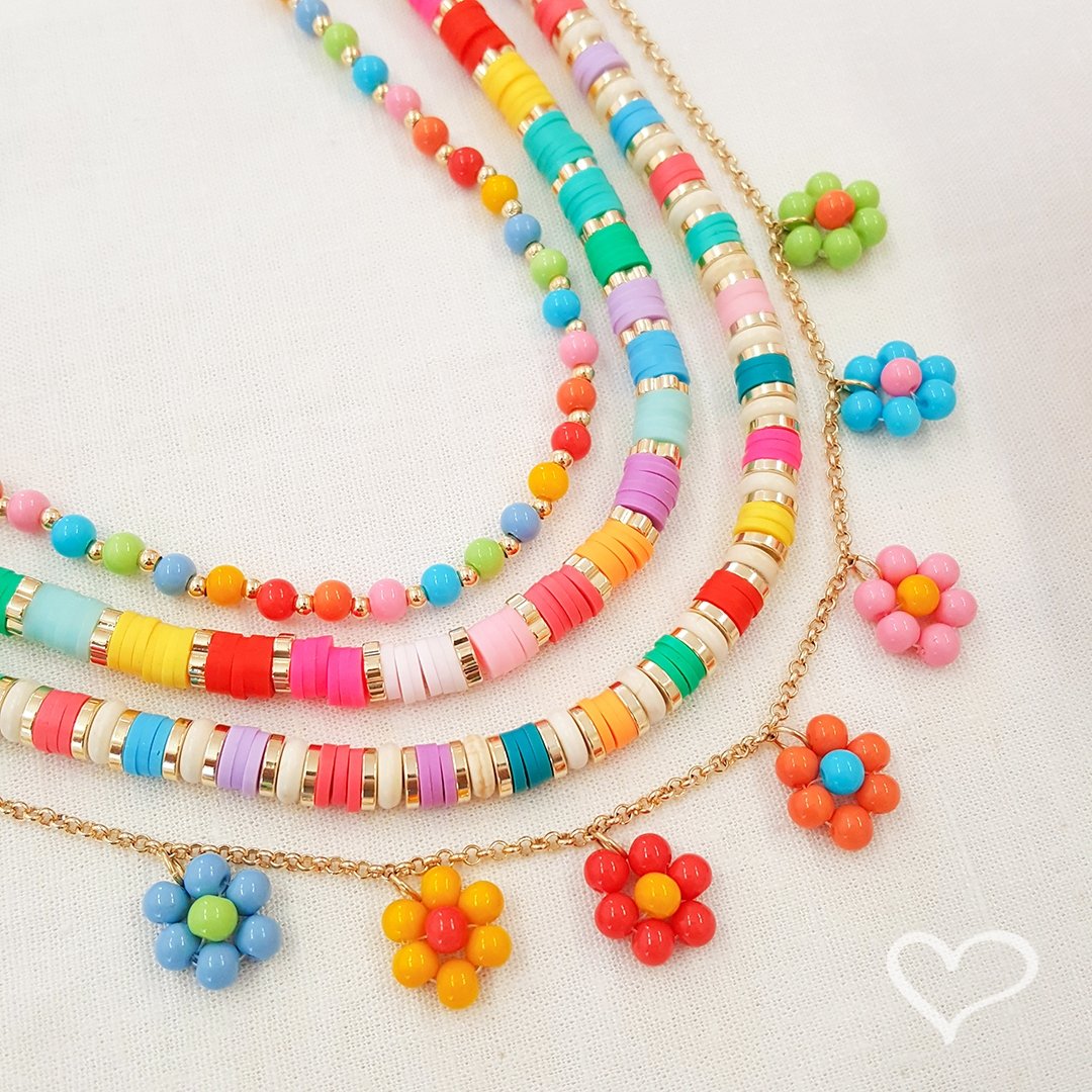 COLAR CURTO ANNA FIMOS COLORIDOS Dourado 5