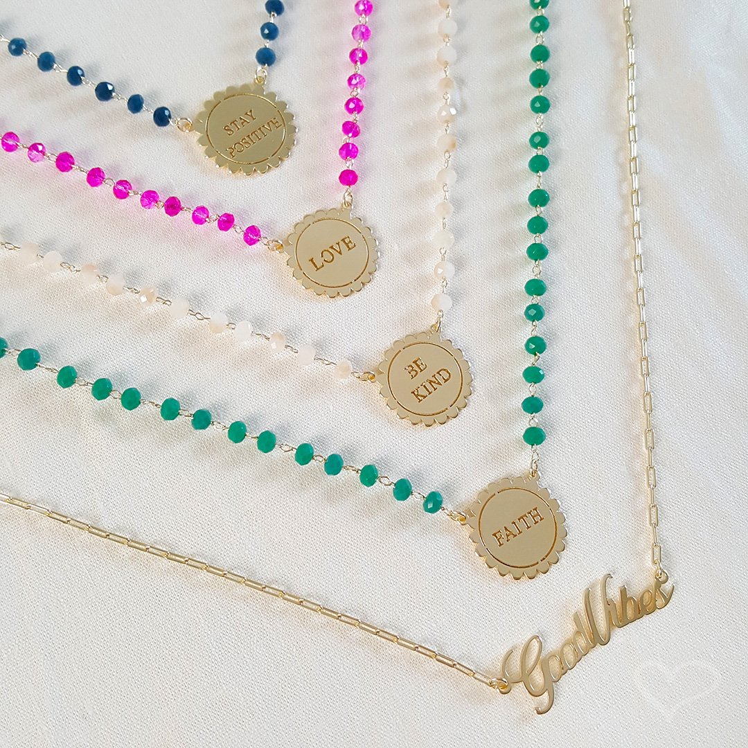 COLAR FEMININO GOOD VIBES FOLHEADO À OURO 18K Dourado 4