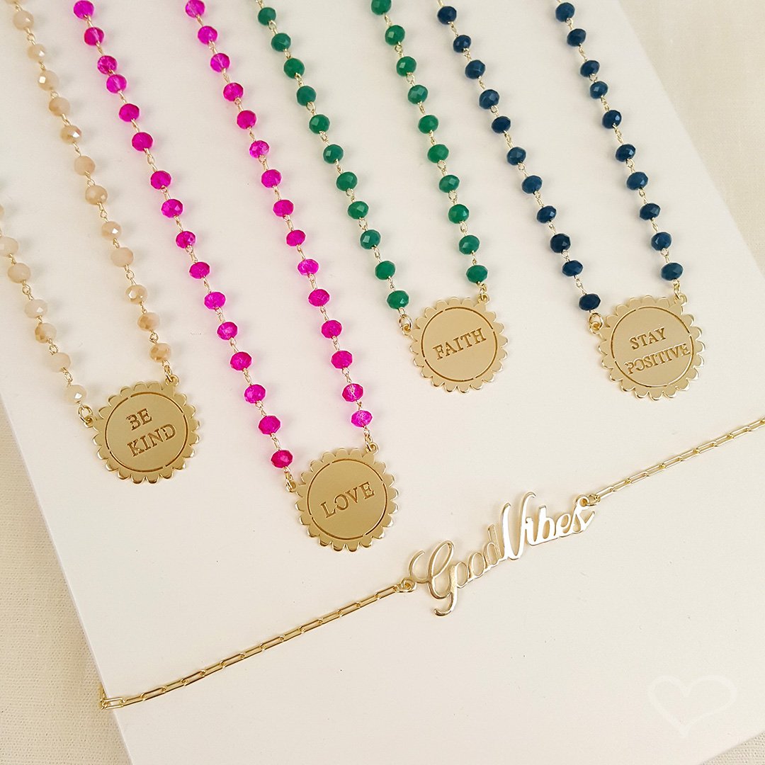 COLAR FEMININO GOOD VIBES FOLHEADO À OURO 18K Dourado 5