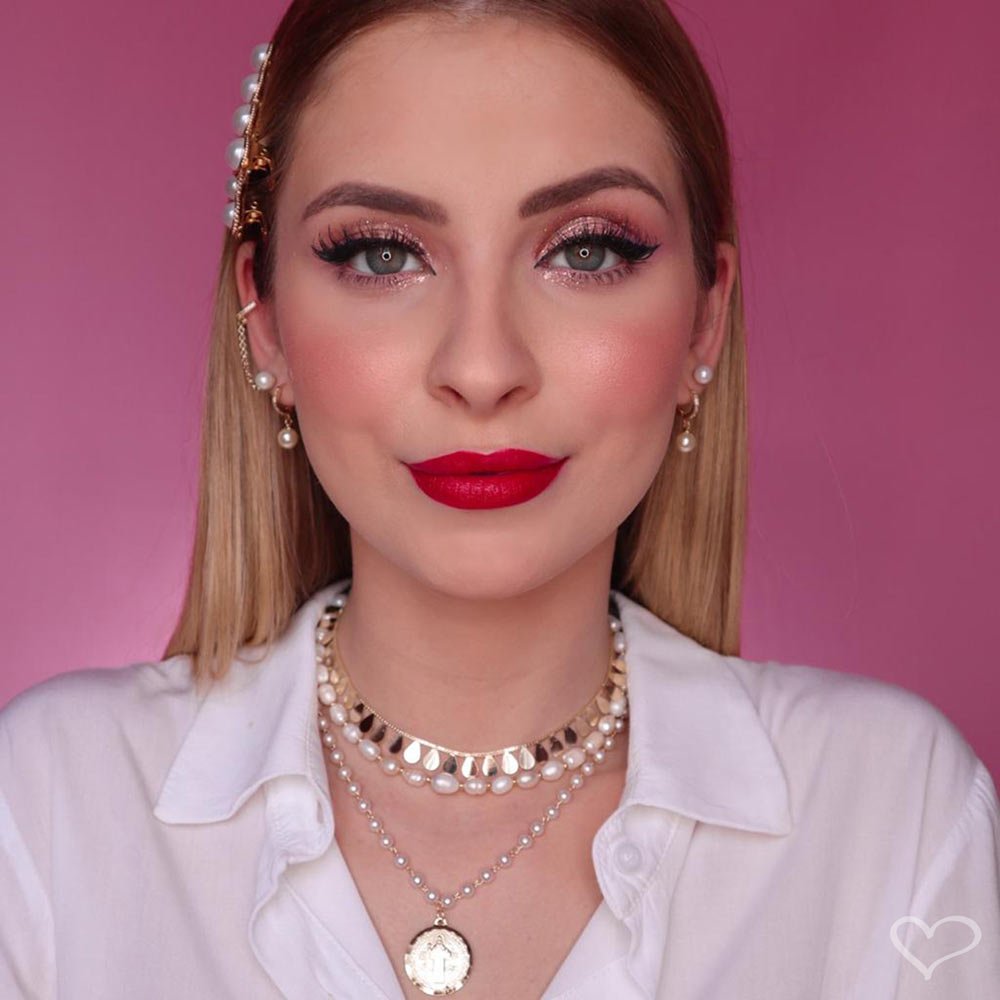 BRINCO EAR LINE ALINE PÉROLA E ZIRCÔNIA CRISTAL FOLHEADO A OURO 18K Dourado 4