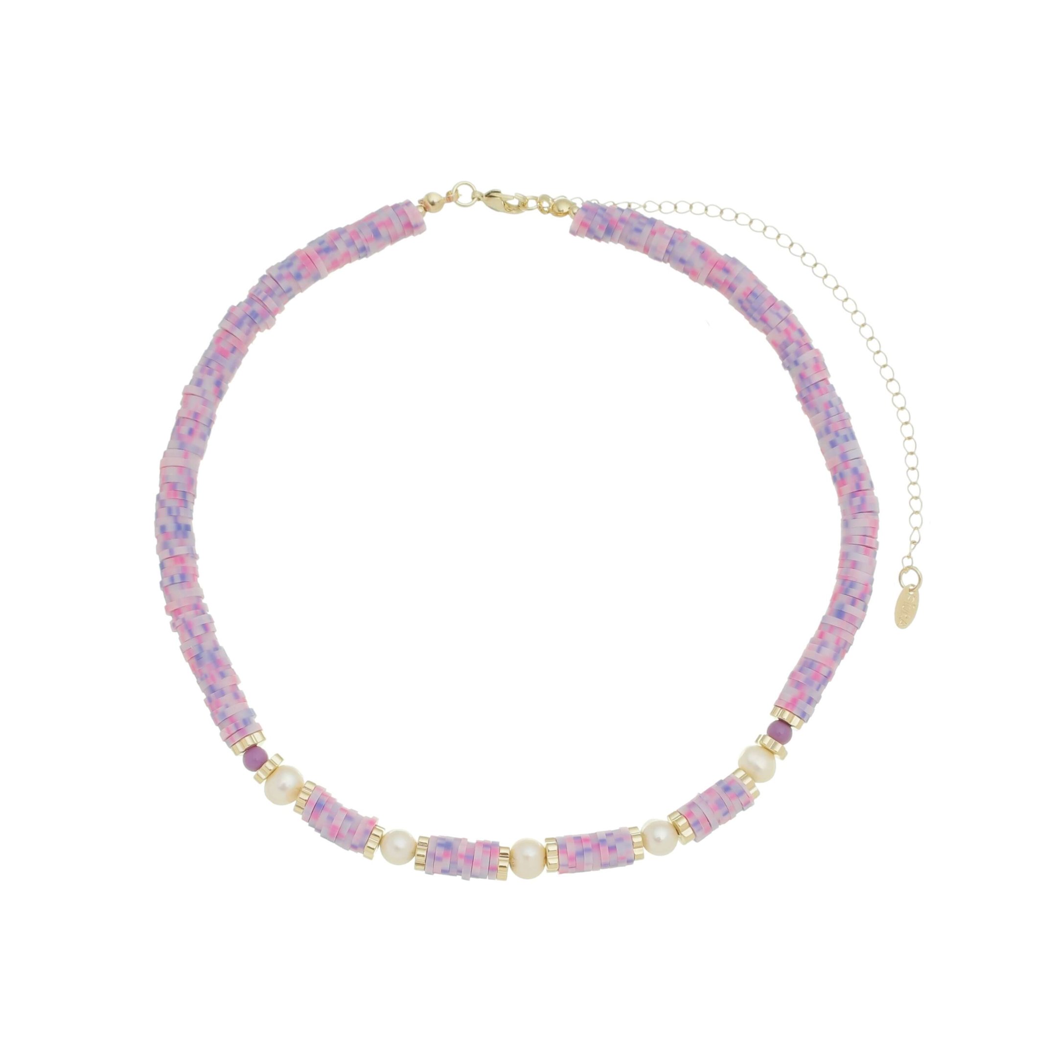 CHOKER VIRGÍNIA FIMOS LILÁS PÉROLAS DE ÁGUA DOCE MURANO Dourado 1