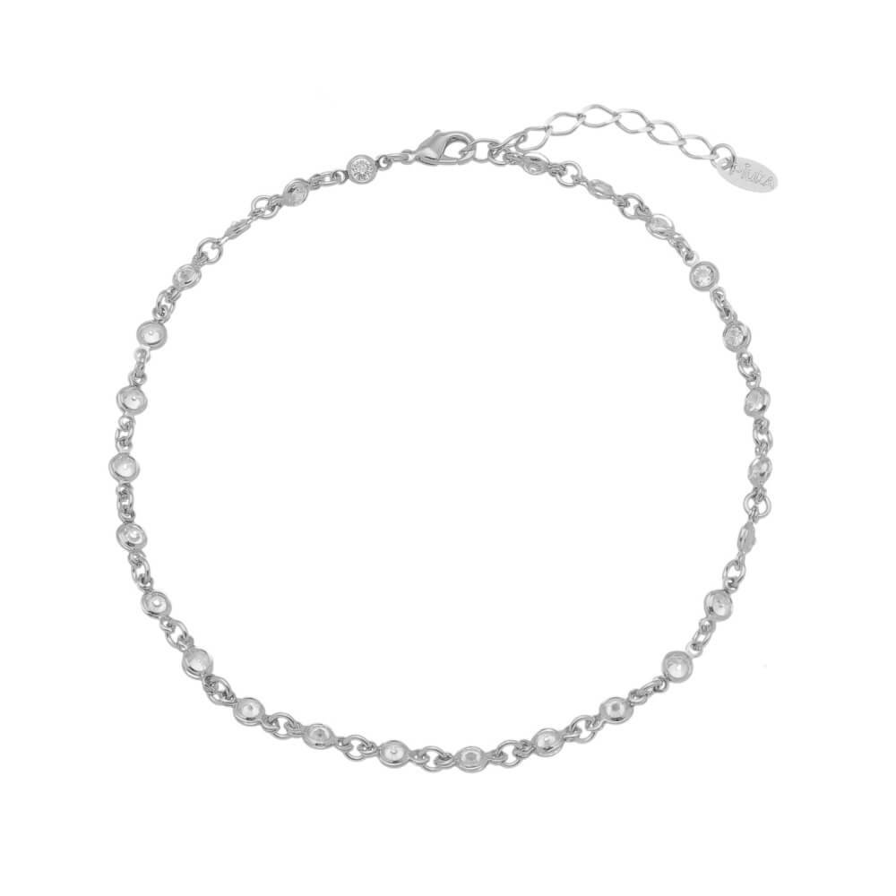 TORNOZELEIRA PIUKA MARI ZIRCÔNIAS CRISTAL FOLHEADO EM RÓDIO BRANCO