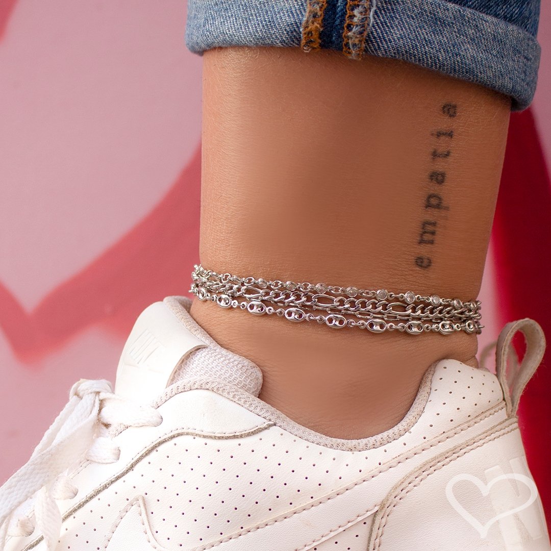 TORNOZELEIRA PIUKA MARI ZIRCÔNIAS CRISTAL FOLHEADO EM RÓDIO BRANCO Dourado 2