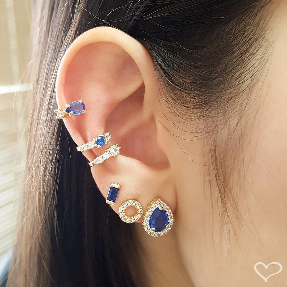 PIERCING DE PRESSÃO PIUKA CAMY GOTA SAFIRA ZIRCÔNIA FOLHEADO A OURO 18K Dourado 3