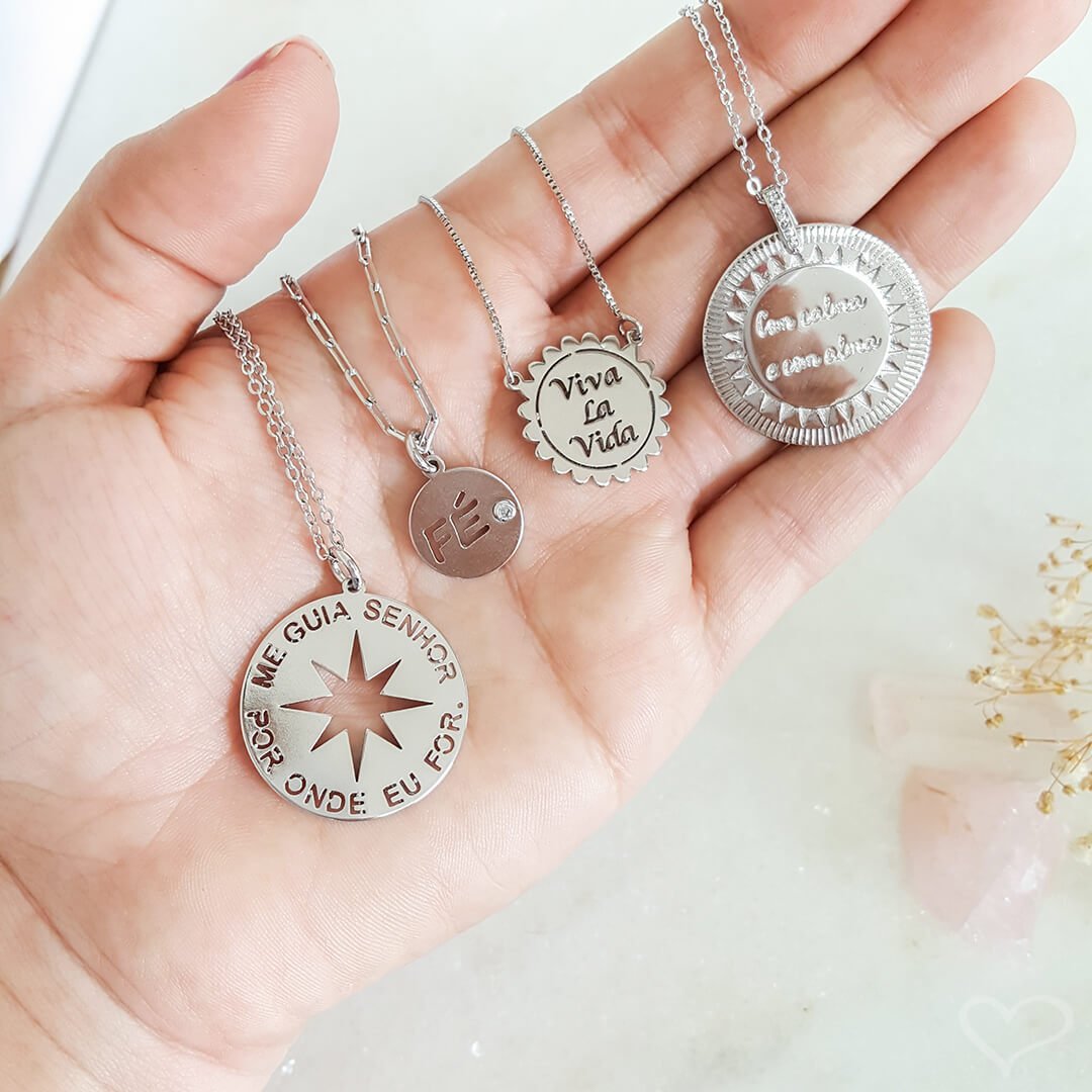 COLAR FÉ ZIRCÔNIA FOLHEADO EM RÓDIO BRANCO Prata 2