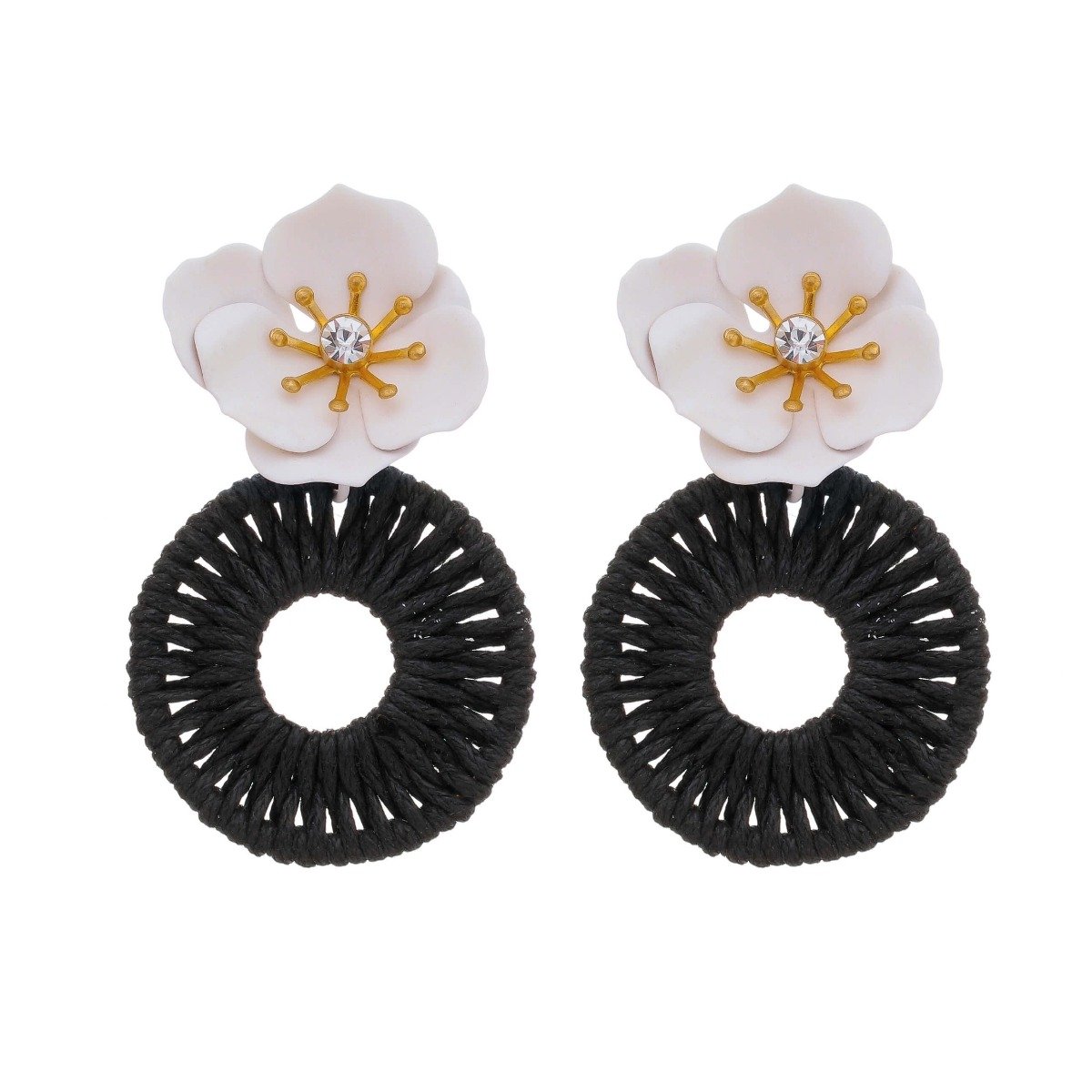 BRINCO DE FLOR AZALÉIA BRANCO E PRETO Preto 1