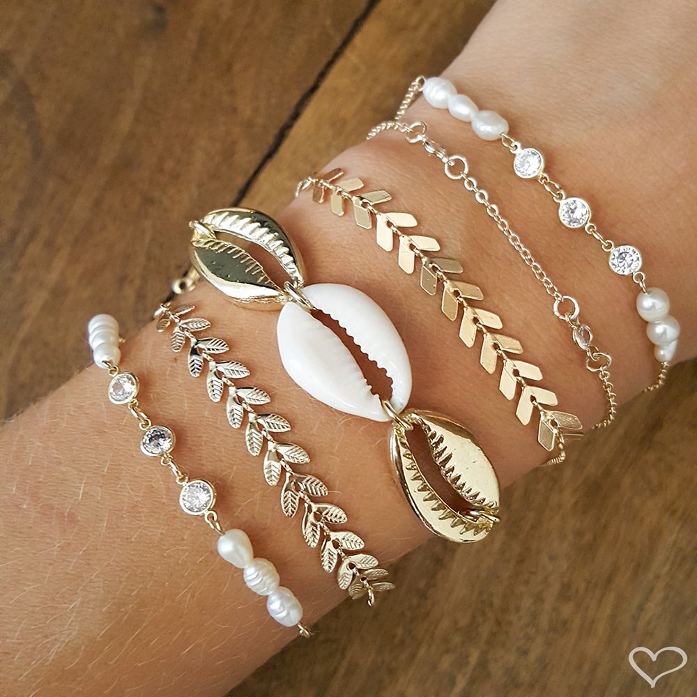 PULSEIRA FOLHEADA A OURO 18K AJUSTÁVEL KENDAL FOLHINHAS PIUKA Dourado 2