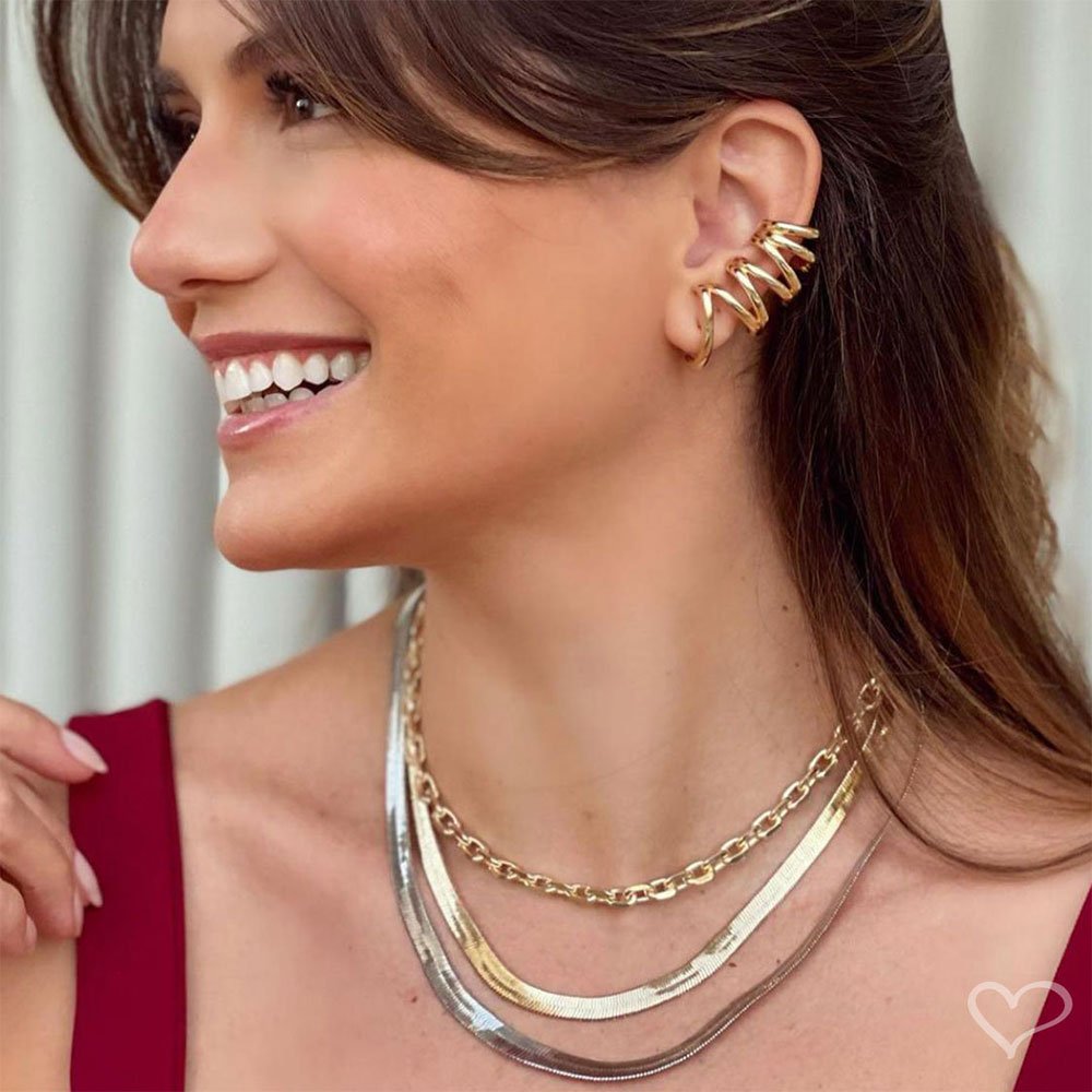 CHOKER PIUKA VITTORIA 2 VOLTAS MALHA METAL FOLHEADA A OURO 18K E FOLHEADA EM RÓDIO BRANCO Multicores 4