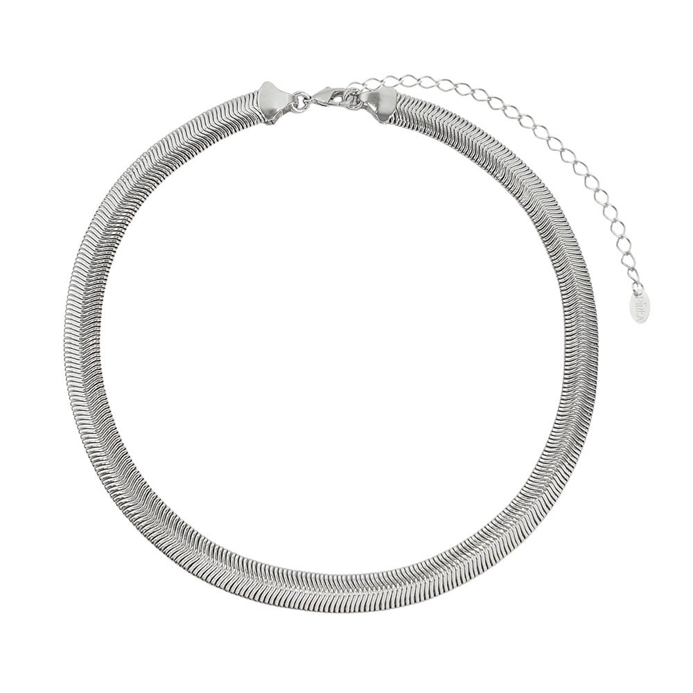 CHOKER PIUKA FERNANDA MALHA GROSSA METAL FOLHEADA EM RÓDIO BRANCO Prata 1