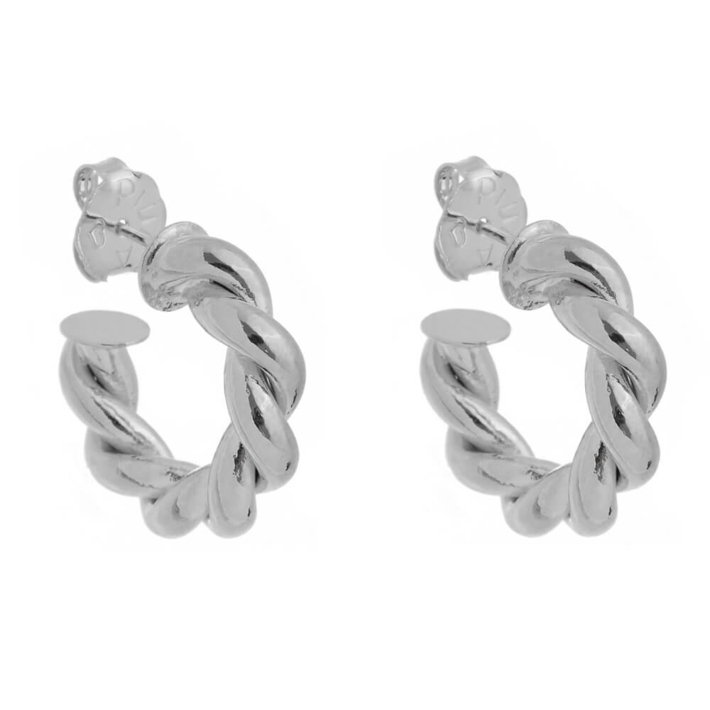 BRINCO DE ARGOLA TUBO TORCIDO CAMILA P FOLHEADO EM RÓDIO BRANCO