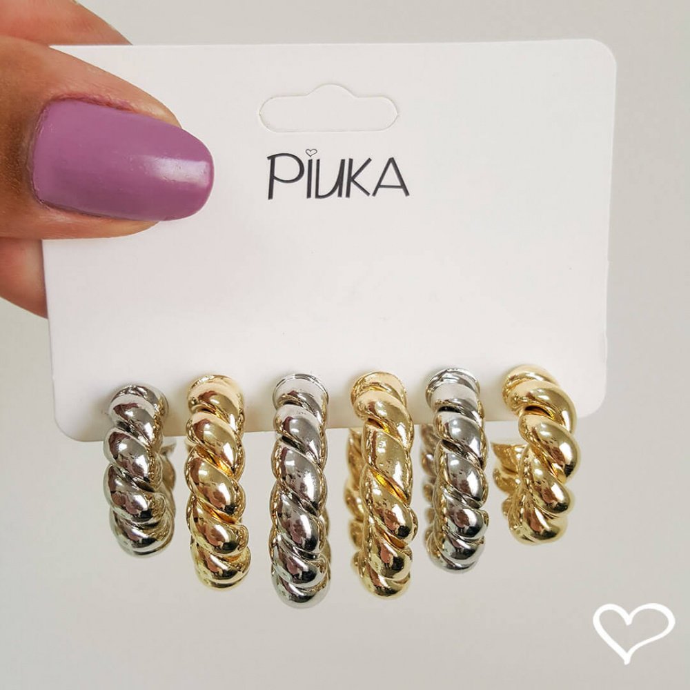 BRINCO DE ARGOLA TUBO TORCIDO CAMILA P FOLHEADO EM RÓDIO BRANCO Prata 2