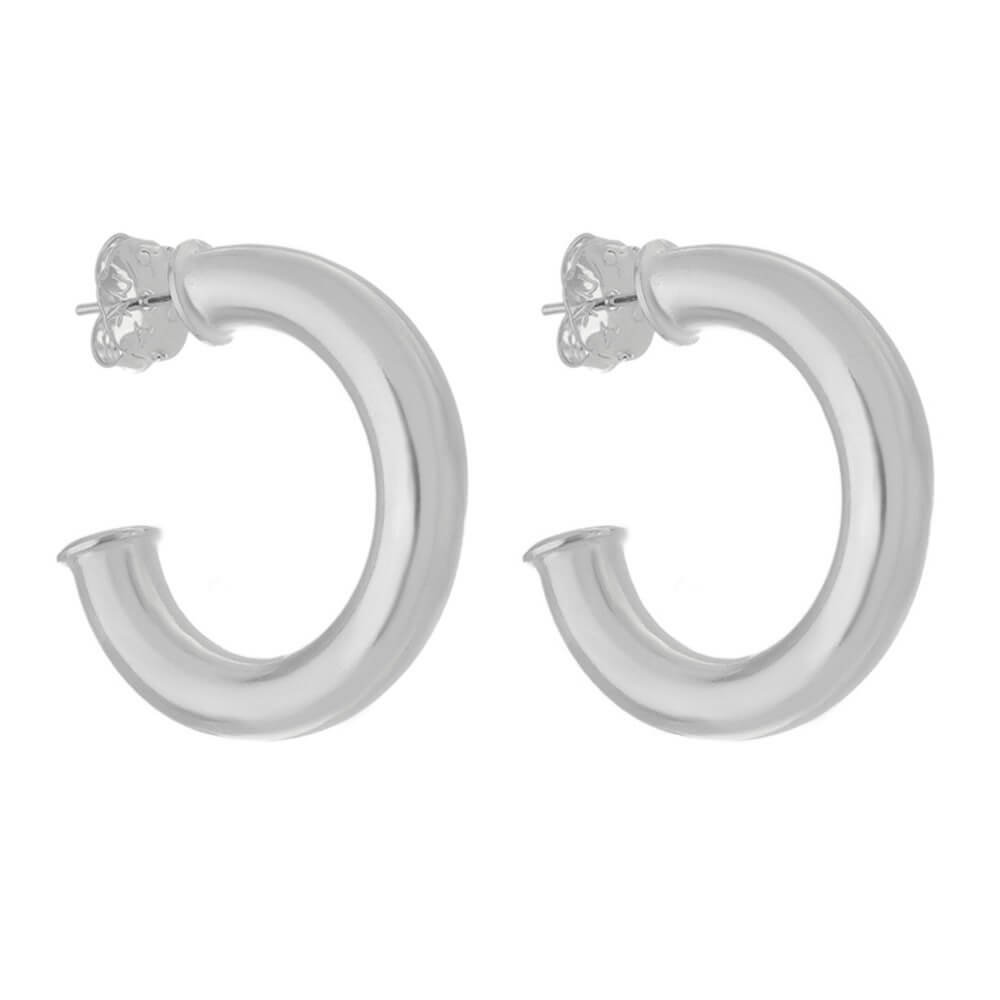 BRINCO DE ARGOLA TUBO LELE G FOLHEADO EM RÓDIO BRANCO