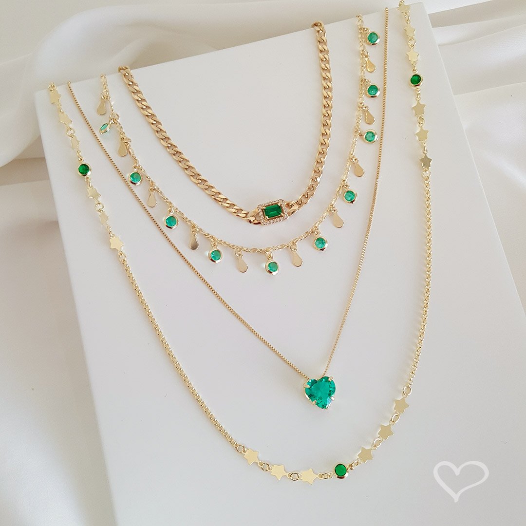 COLAR DE CORAÇÃO ZIRCÔNIA TURMALINA JUNNY FOLHEADO A OURO 18K Dourado 2