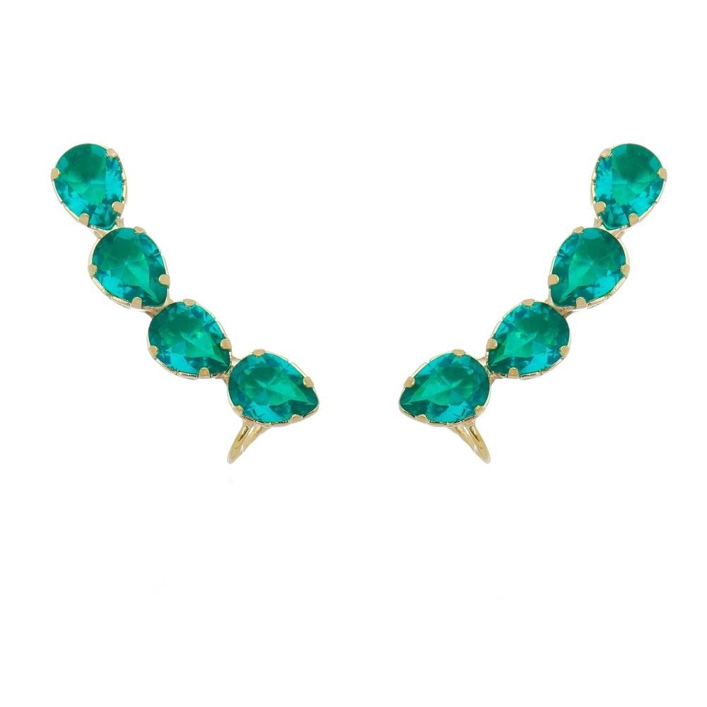 BRINCO EAR CUFF CALLIE GOTAS ZIRCONIA TURMALINA FOLHEADO A OURO 18K