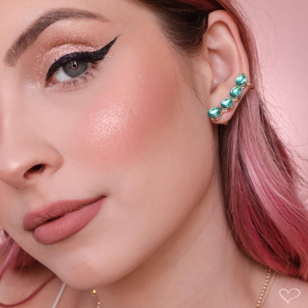 BRINCO EAR CUFF CALLIE GOTAS ZIRCONIA TURMALINA FOLHEADO A OURO 18K Dourado 2