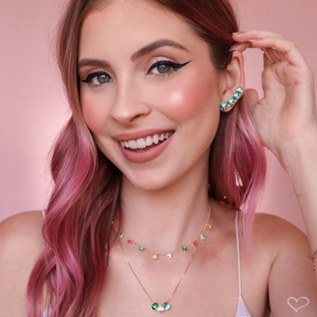 BRINCO EAR CUFF CALLIE GOTAS ZIRCONIA TURMALINA FOLHEADO A OURO 18K Dourado 3