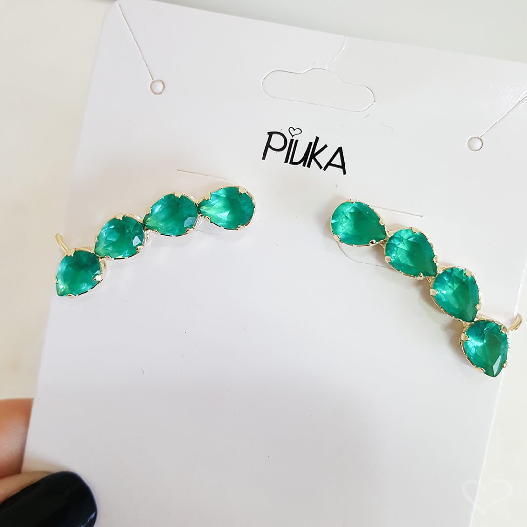 BRINCO EAR CUFF CALLIE GOTAS ZIRCONIA TURMALINA FOLHEADO A OURO 18K Dourado 4