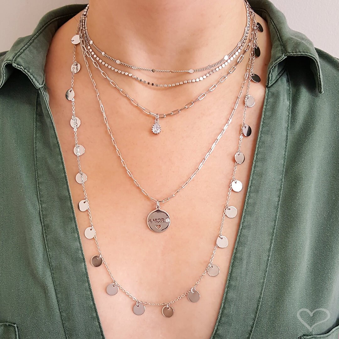 COLAR FEMININO AMOR ZIRCÔNIA FOLHEADO EM RÓDIO BRANCO Prata 3