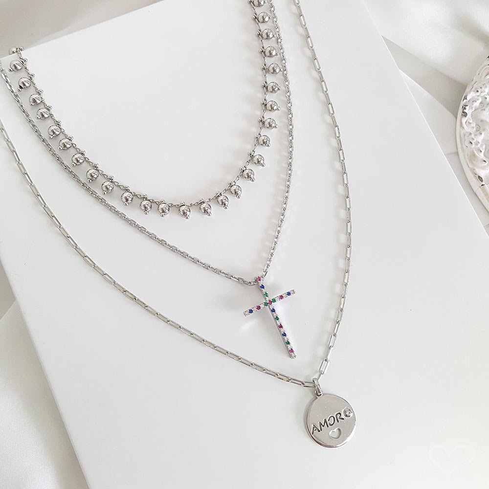 COLAR FEMININO AMOR ZIRCÔNIA FOLHEADO EM RÓDIO BRANCO Prata 4