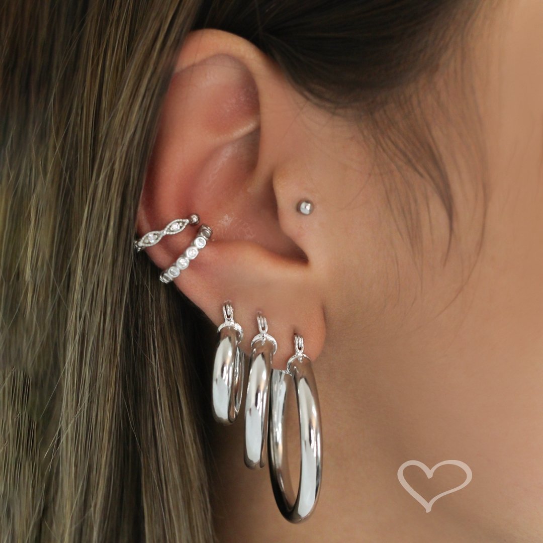 BRINCO DE ARGOLA TUBO NANA P FOLHEADO EM RÓDIO BRANCO Prata 2