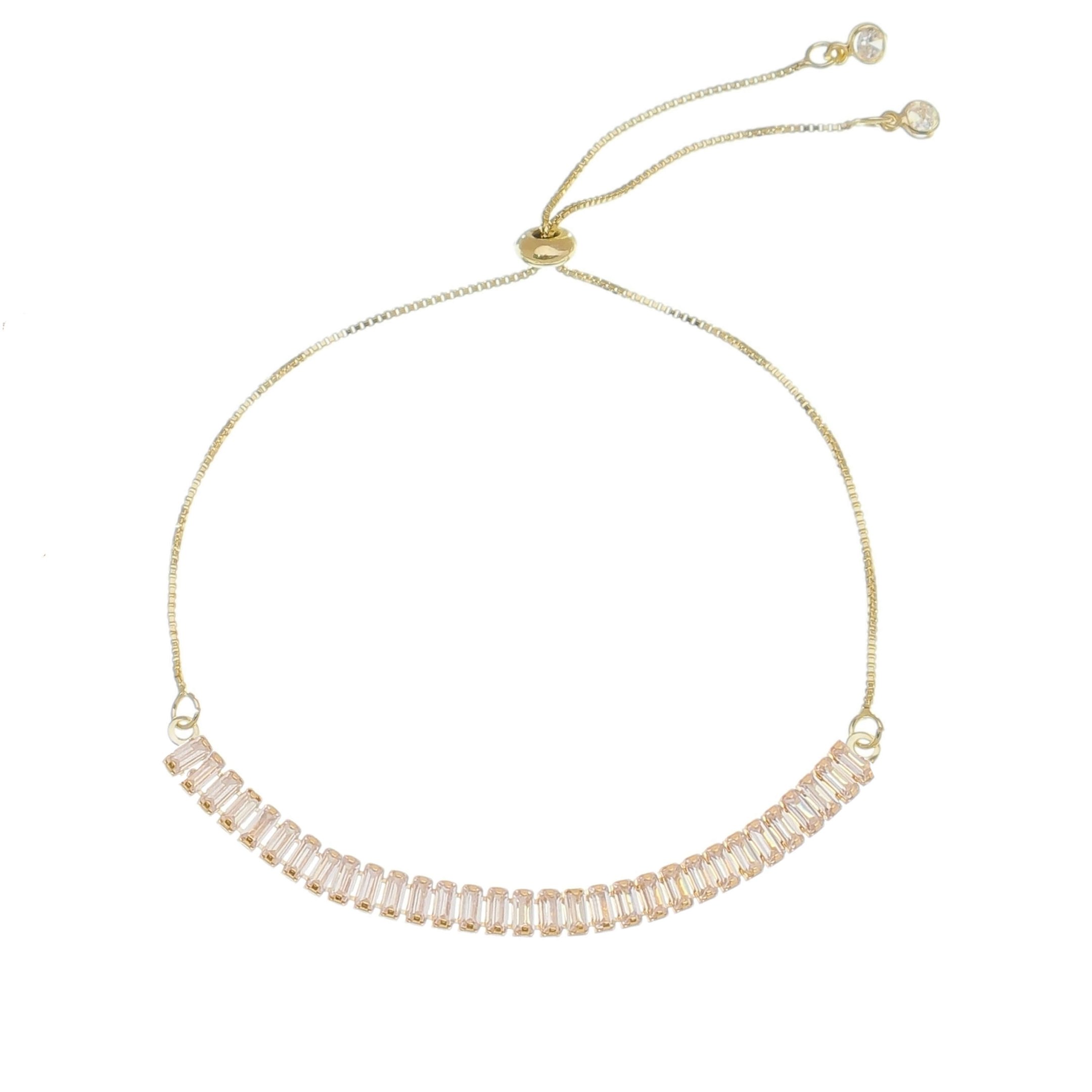 PULSEIRA FOLHEADA A OURO 18K AJUSTÁVEL PEQUENA ZIRCÔNIAS BAGUETE CRISTAL TAYLOR