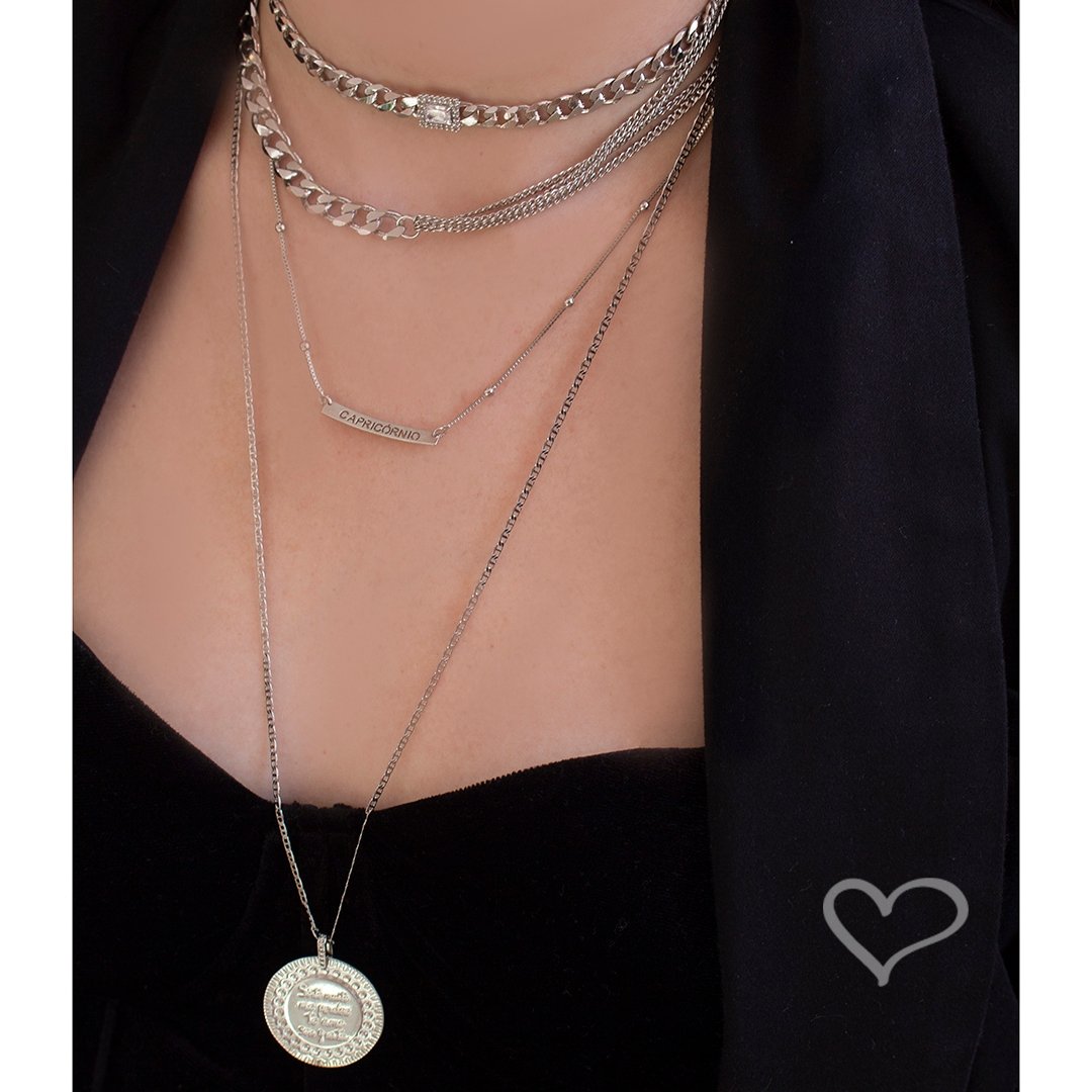 COLAR LONGO MEDALHA HO'OPONOPONO VINTAGE FOLHEADO EM RÓDIO BRANCO Prata 4