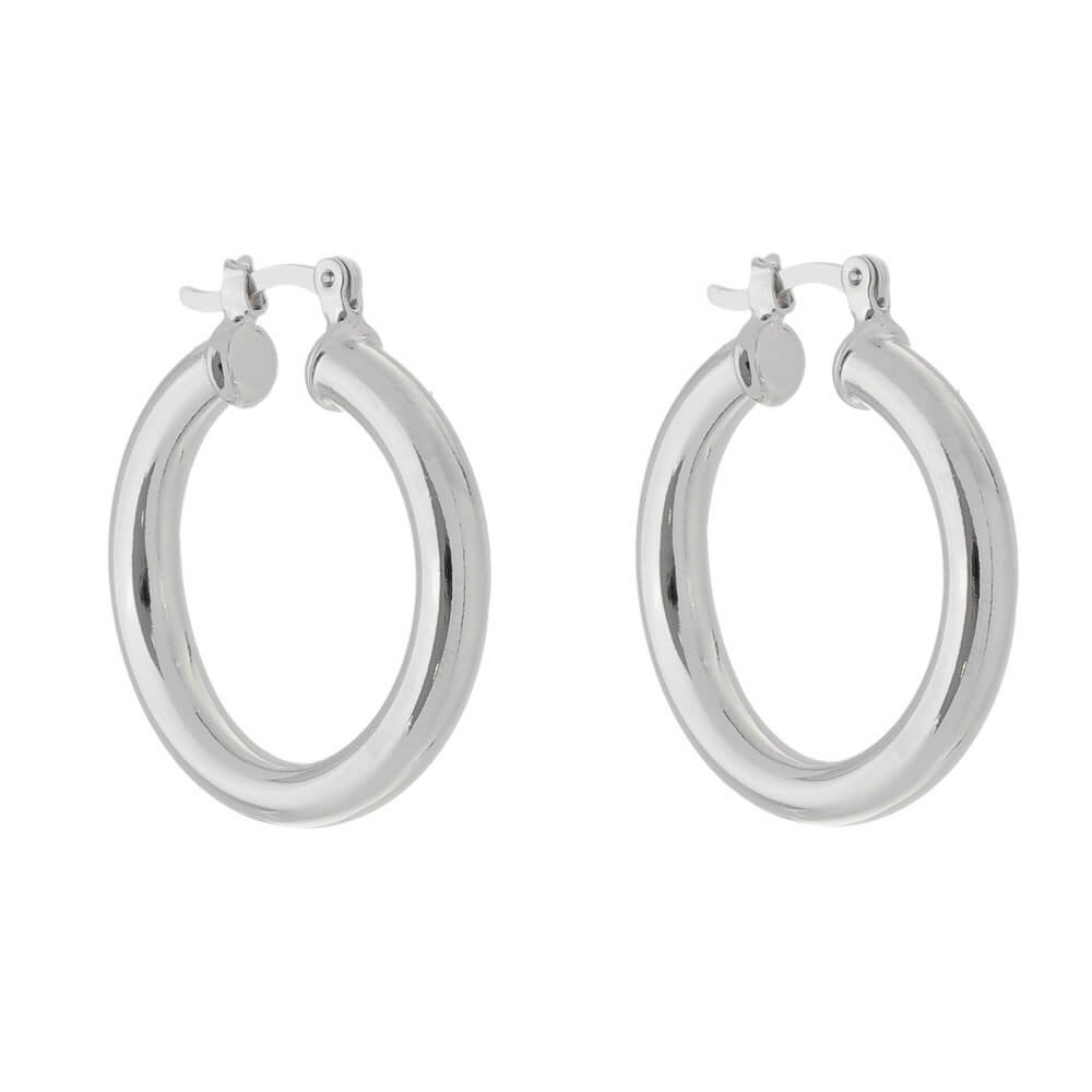 BRINCO DE ARGOLA TUBO NANA M FOLHEADO EM RÓDIO BRANCO