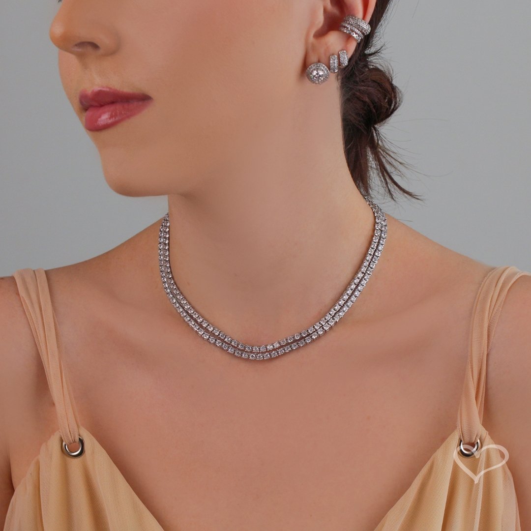 COLAR FEMININO RIVIERA MEGAN 40 CM ZIRCÔNIAS FOLHEADO EM RÓDIO BRANCO Prata 2