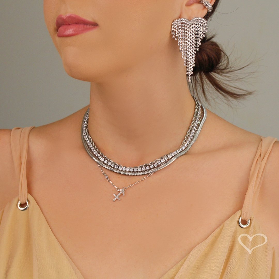 COLAR FEMININO RIVIERA MEGAN 40 CM ZIRCÔNIAS FOLHEADO EM RÓDIO BRANCO Prata 3