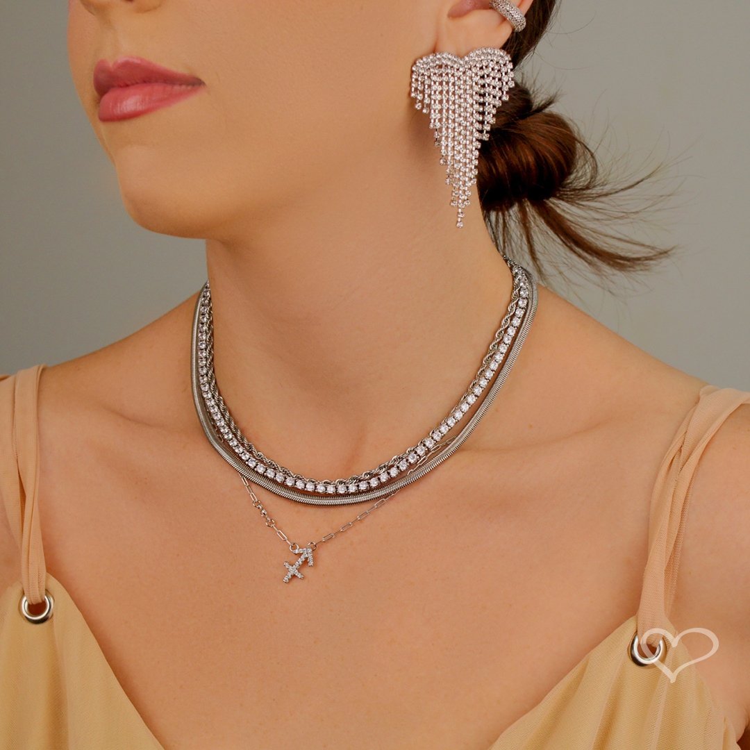 COLAR FEMININO RIVIERA MEGAN 40 CM ZIRCÔNIAS FOLHEADO EM RÓDIO BRANCO Prata 4