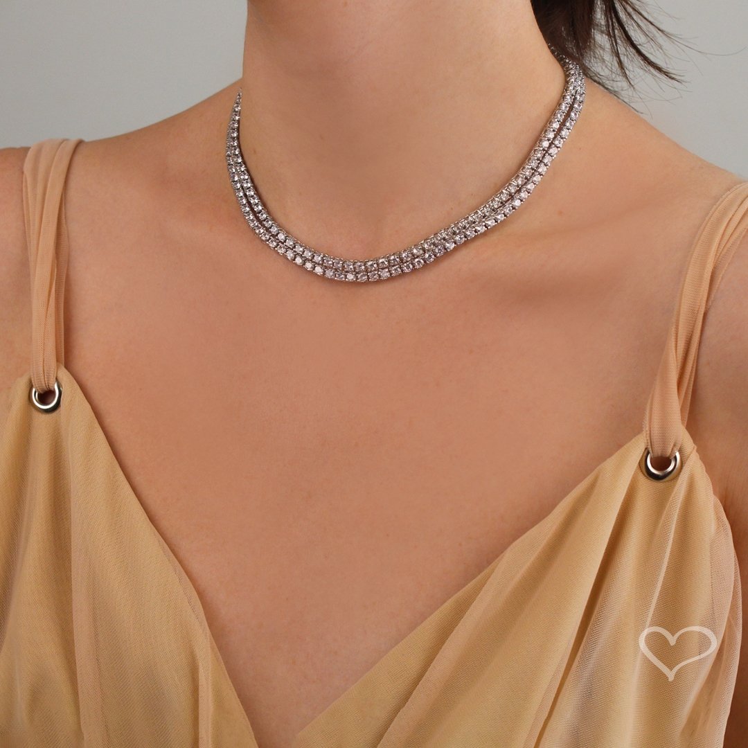 COLAR FEMININO RIVIERA MEGAN 40 CM ZIRCÔNIAS FOLHEADO EM RÓDIO BRANCO Prata 5