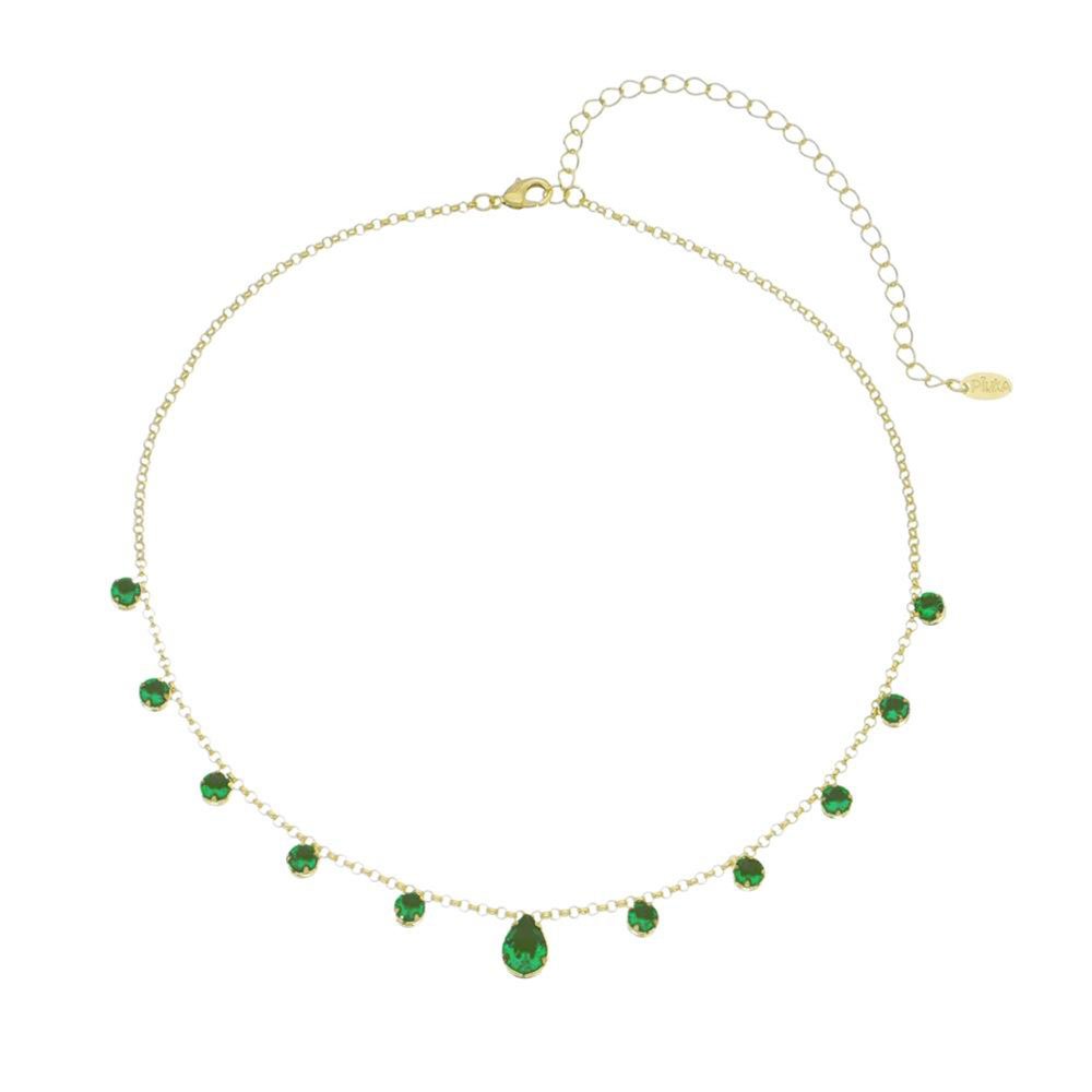 CHOKER ZIRCÔNIAS ESMERALDA FOLHEADA A OURO 18K MURIEL