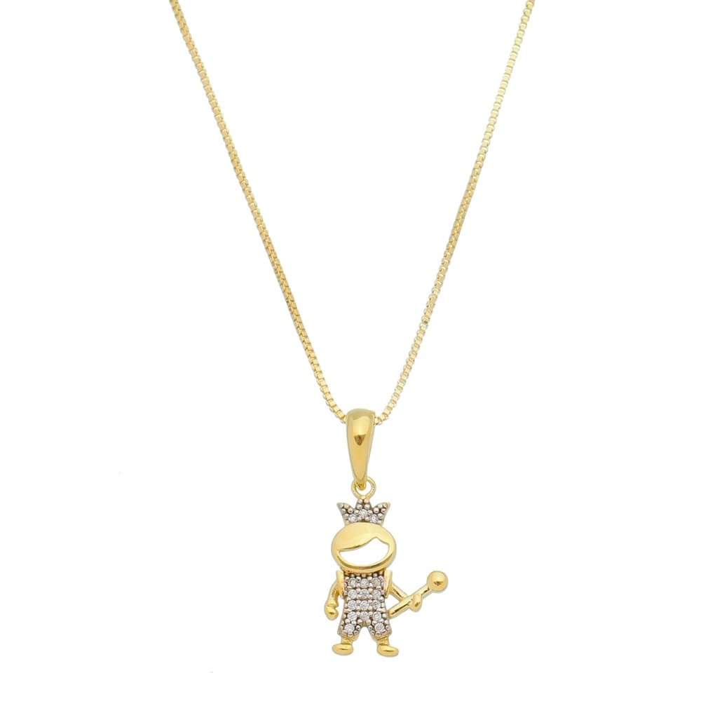 COLAR MÃE DE MENINO PRINCIPE ZIRCÔNIAS CRISTAL FOLHEADO A OURO 18K